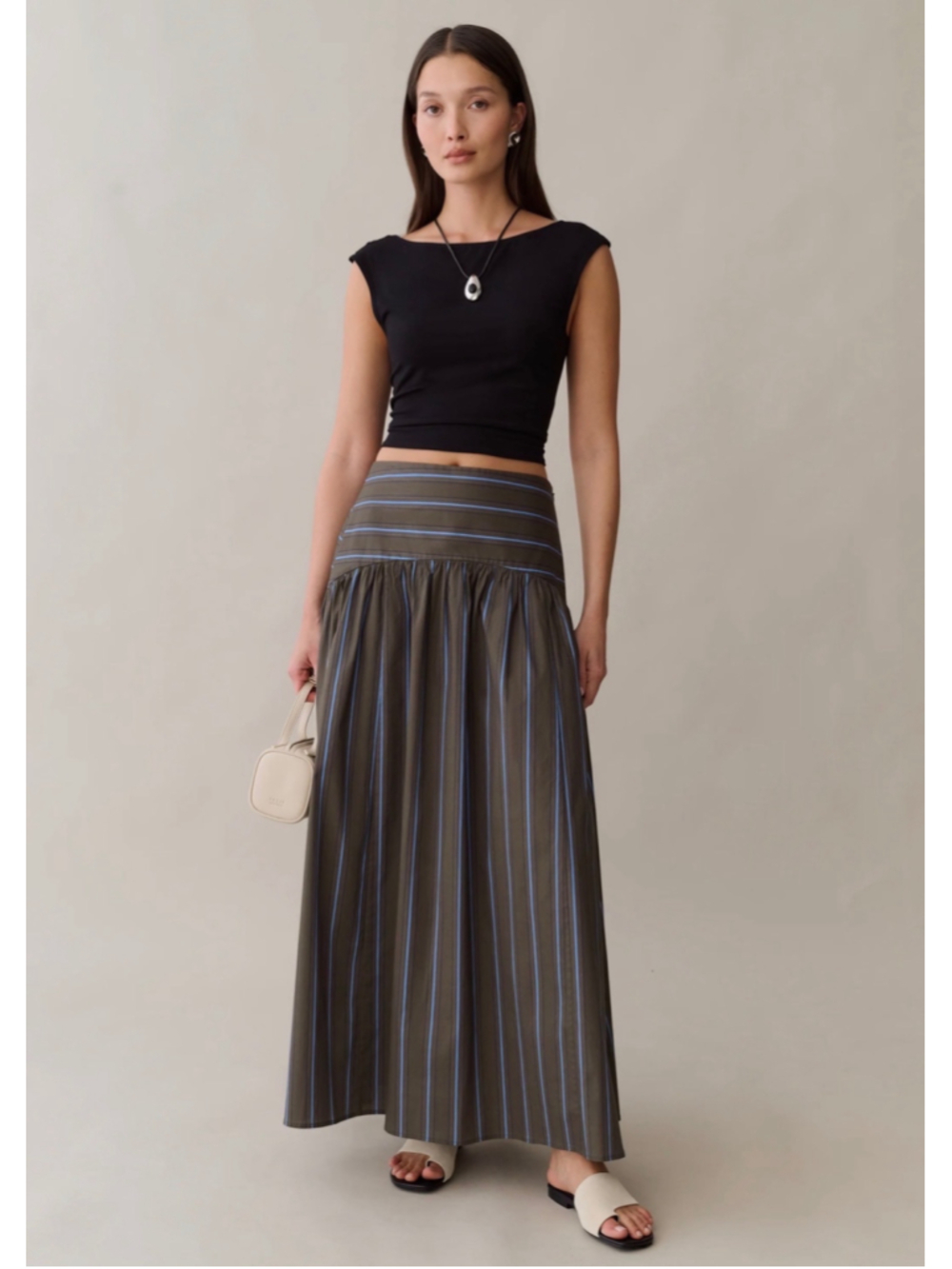 Women's Caara Maxi Skirt Size 0 Olive Green Blue Striped
